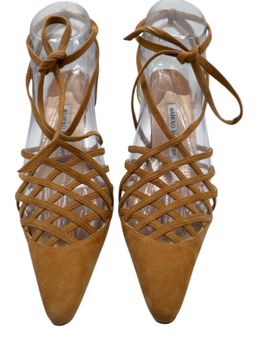 Manolo Blahnik Shoe Size 38.5 Light Brown Suede Caged Ankle Tie High Heel Pumps Light Brown / 38.5