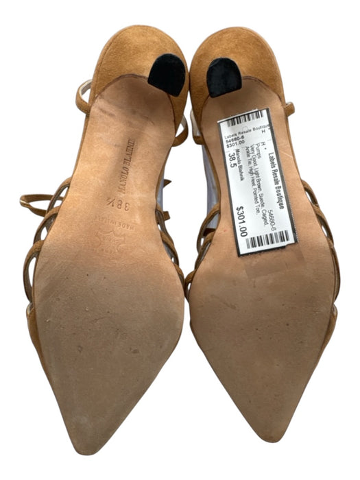 Manolo Blahnik Shoe Size 38.5 Light Brown Suede Caged Ankle Tie High Heel Pumps Light Brown / 38.5