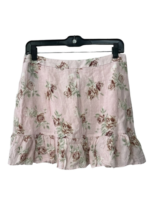 Love Shack Fancy Size 6 Pink, Brown, Green Cotton Tiered Floral Skirt Pink, Brown, Green / 6