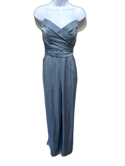 Azazie Size A10 Dusty Blue Polyester Strapless Pleated Straight Leg Jumpsuit Dusty Blue / A10