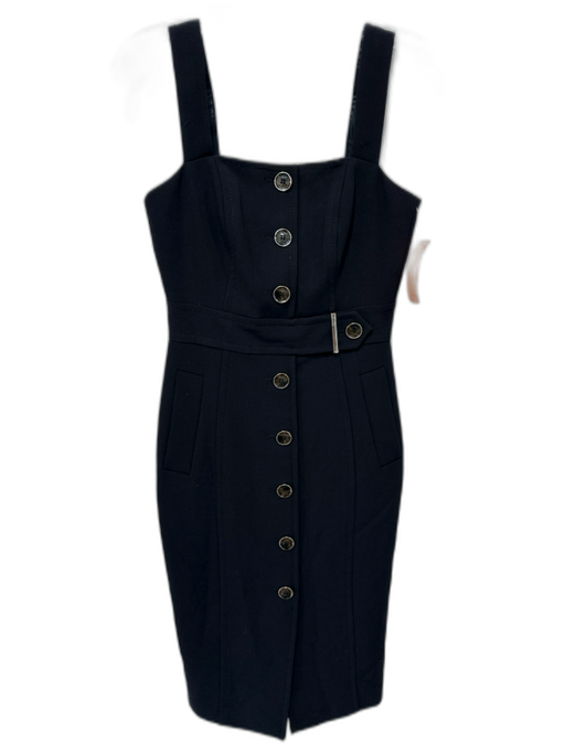 Karen Millen Size 2 Black & Gold Polyester Blend Sleeveless Button Detail Dress Black & Gold / 2
