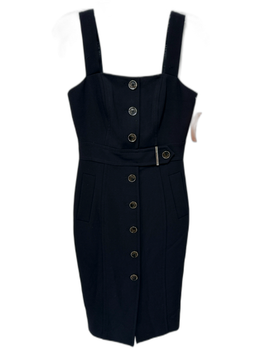 Karen Millen Size 2 Black & Gold Polyester Blend Sleeveless Button Detail Dress Black & Gold / 2