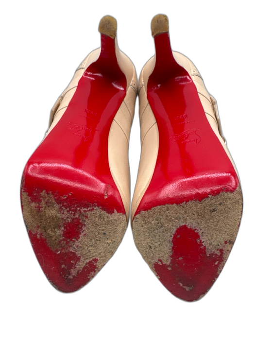 Christian Louboutin Shoe Size 39.5 Beige Leather Peep Toe Mary Jane Pumps Beige / 39.5