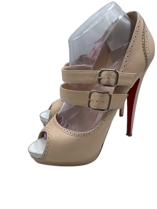 Christian Louboutin Shoe Size 39.5 Beige Leather Peep Toe Mary Jane Pumps Beige / 39.5