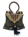 Mary Frances Brown & Black Textile Curved Top Handle Flap Tassel Abstract Bag Brown & Black / Small