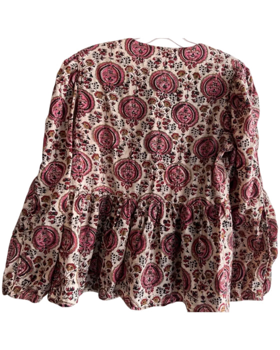 Anna Cate Size M Red & Multi Cotton V Neck Long Sleeve Flare Half Button Top Red & Multi / M