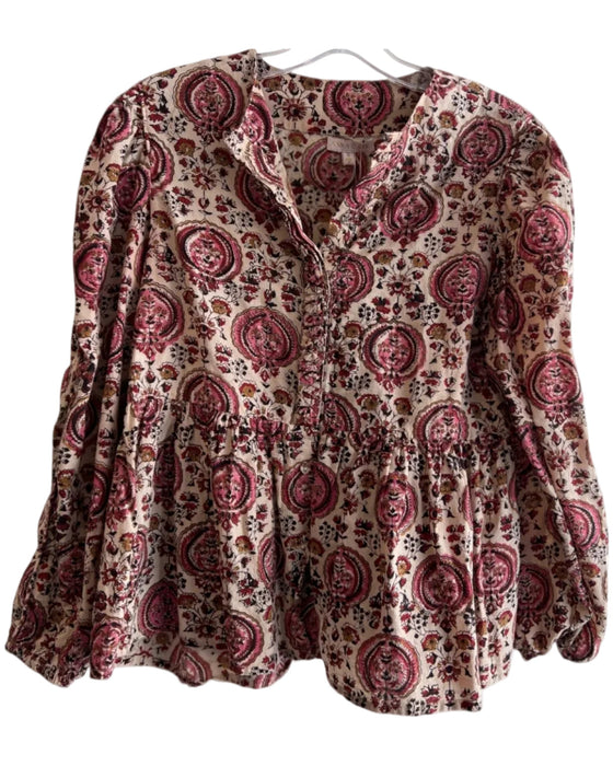 Anna Cate Size M Red & Multi Cotton V Neck Long Sleeve Flare Half Button Top Red & Multi / M