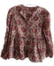 Anna Cate Size M Red & Multi Cotton V Neck Long Sleeve Flare Half Button Top Red & Multi / M