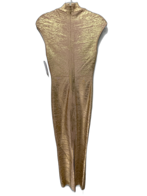 Herve Leger Size XS Gold Rayon Metallic Detail Sleeveless Front keyhole Dress Gold / XS