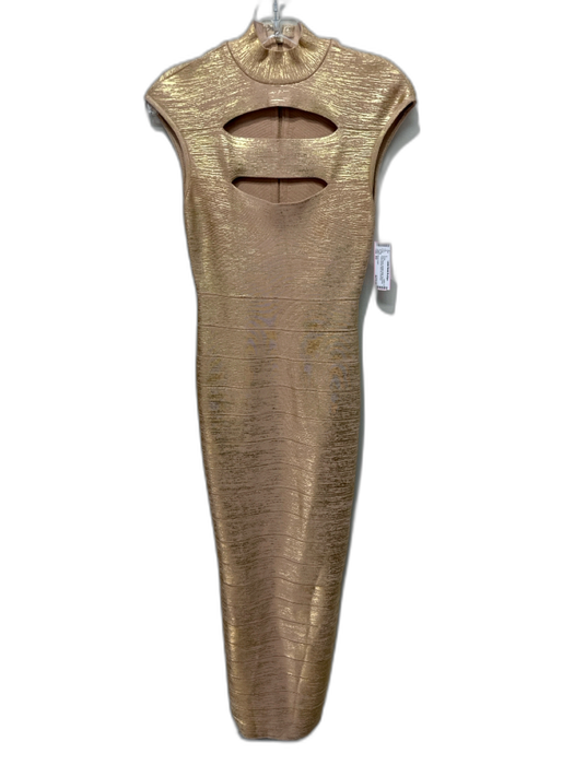 Herve Leger Size XS Gold Rayon Metallic Detail Sleeveless Front keyhole Dress Gold / XS