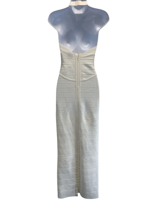 Herve Leger Size XS Cream White Rayon Blend Hook & Eye Bandage Halter Midi Dress Cream White / XS