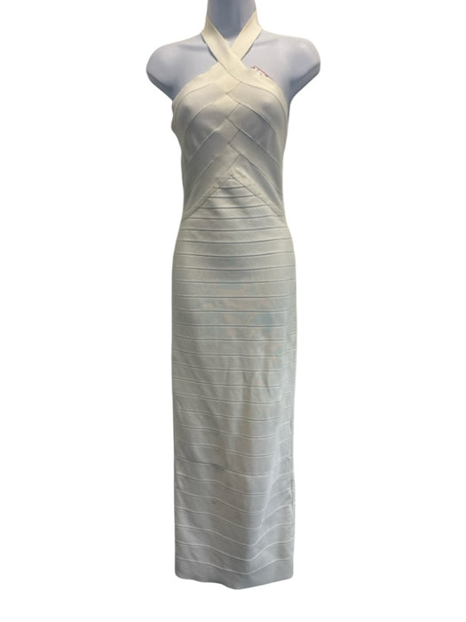 Herve Leger Size XS Cream White Rayon Blend Hook & Eye Bandage Halter Midi Dress Cream White / XS