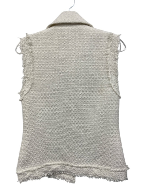 Elie Tahari Size S White Polyester Tweed Fringe Buttons Vest Jacket White / S