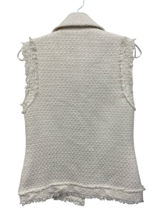 Elie Tahari Size S White Polyester Tweed Fringe Buttons Vest Jacket White / S
