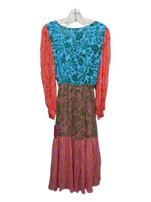 Farm Rio Size S Pink, Orange, Blue Viscose Long Sleeve color block Dress Pink, Orange, Blue / S