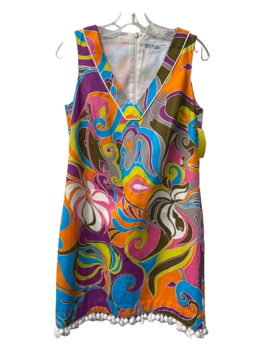 Trina Turk Size 6 Multi Cotton V Neck Sleeveless Abstract Pom Pom Detail Dress Multi / 6