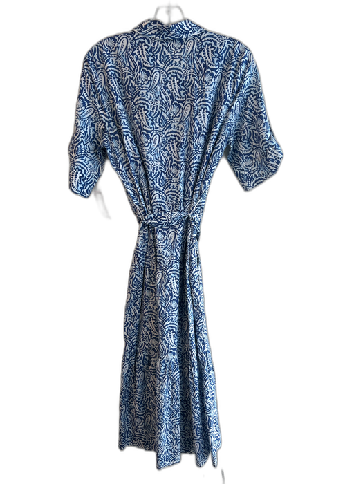 J. McLaughlin Size M Blue & White Silk Blend Half Sleeve Tie Waist Maxi Dress Blue & White / M