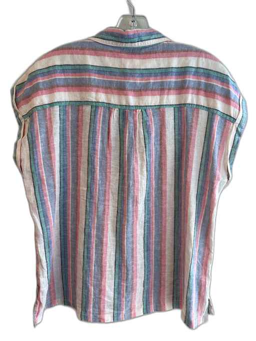 Orvis Size S Pink & Multi Linen Short Sleeve Striped Front Pocket Top Pink & Multi / S