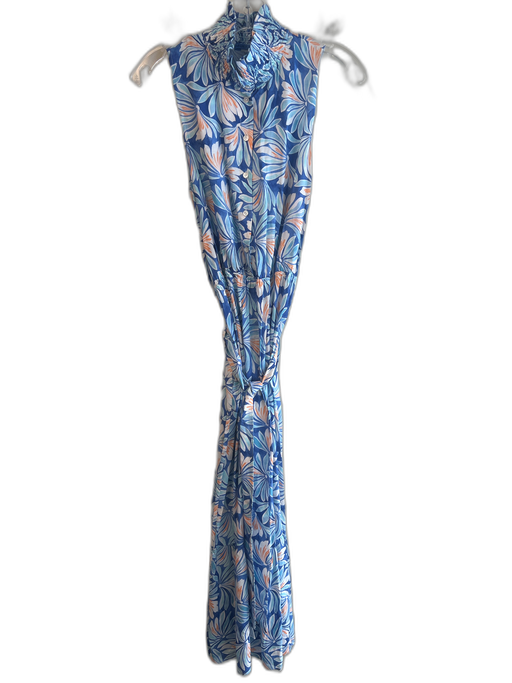 J. McLaughlin Size S Blue White & Multi Cotton Blend Sleeveless Floral Dress Blue White & Multi / S