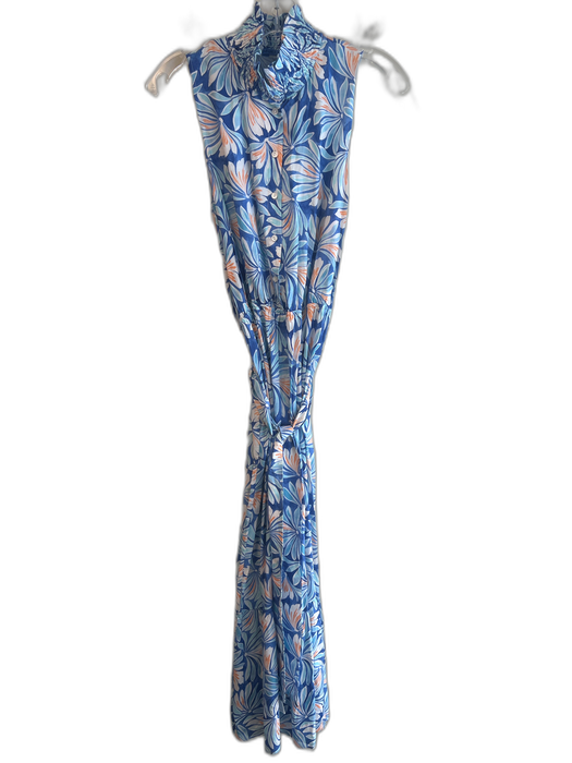 J. McLaughlin Size S Blue White & Multi Cotton Blend Sleeveless Floral Dress Blue White & Multi / S
