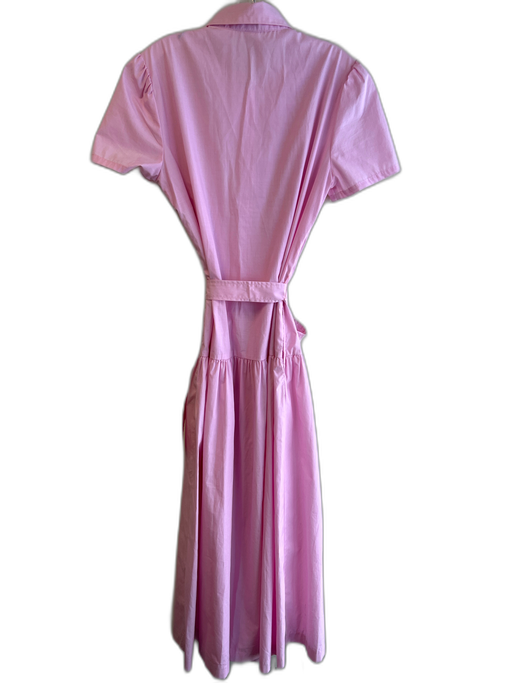 J. McLaughlin Size M Pink Cotton Short Sleeve solid color Collar Tie Waist Dress Pink / M