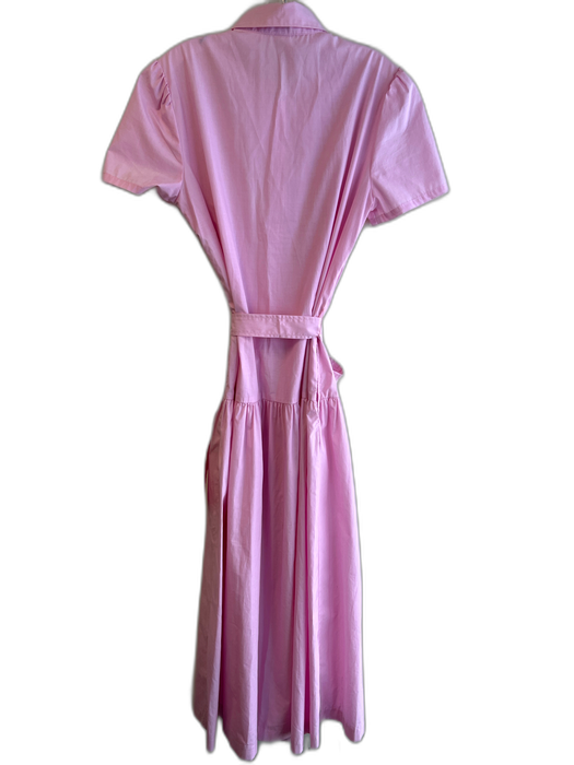 J. McLaughlin Size M Pink Cotton Short Sleeve solid color Collar Tie Waist Dress Pink / M