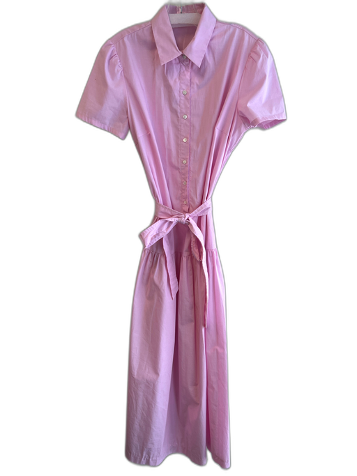 J. McLaughlin Size M Pink Cotton Short Sleeve solid color Collar Tie Waist Dress Pink / M