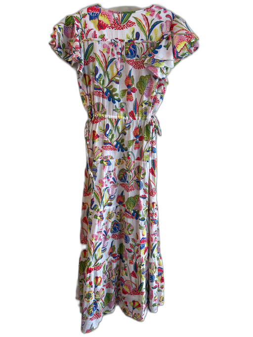 J. McLaughlin Size M Multi Cotton Maxi Short Ruffle Sleeve Floral Print Dress Multi / M