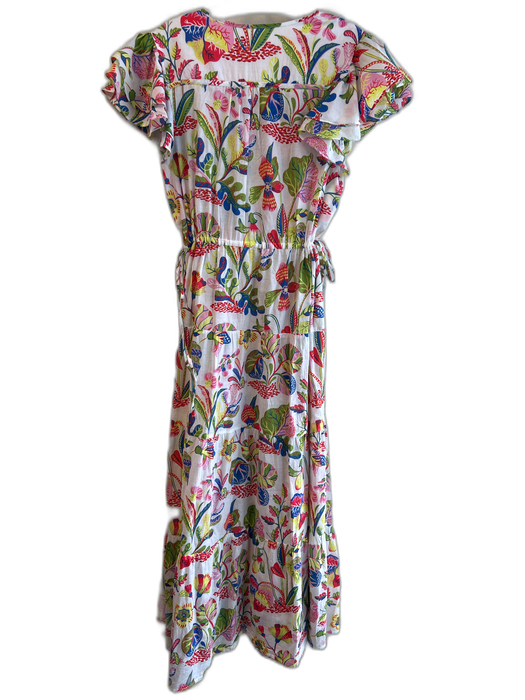 J. McLaughlin Size M Multi Cotton Maxi Short Ruffle Sleeve Floral Print Dress Multi / M