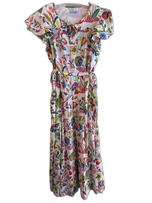 J. McLaughlin Size M Multi Cotton Maxi Short Ruffle Sleeve Floral Print Dress Multi / M