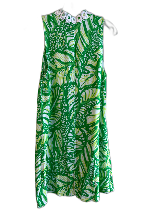 Lily Pulitzer Size 6 Green & White Rayon Sleeveless Floral V Neck Zip Up Dress Green & White / 6