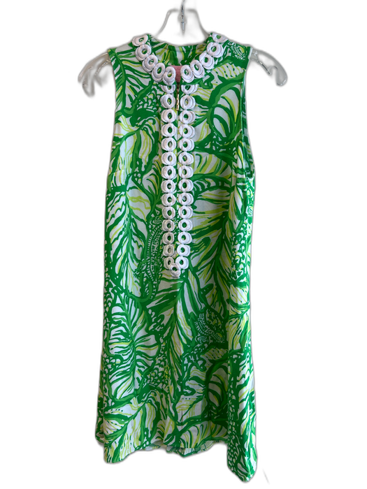 Lily Pulitzer Size 6 Green & White Rayon Sleeveless Floral V Neck Zip Up Dress Green & White / 6