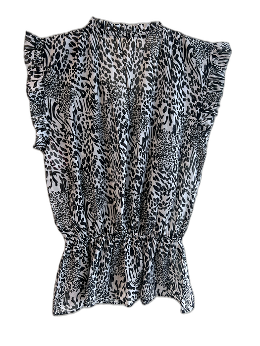 Elan Size 12 Black & White Polyester Short Sleeve Animal Print V Neck Top Black & White / 12