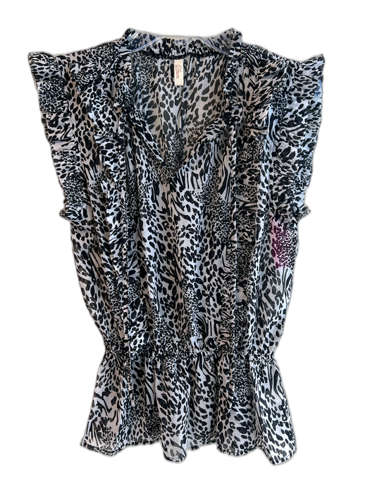 Elan Size 12 Black & White Polyester Short Sleeve Animal Print V Neck Top Black & White / 12