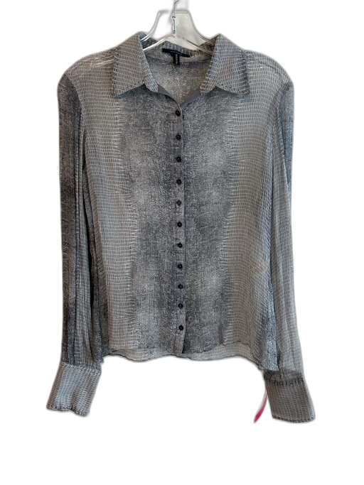 Elie Tahari Size Est S Gray Silk Long Sleeve Sheer Animal Print Button up Top Gray / Est S
