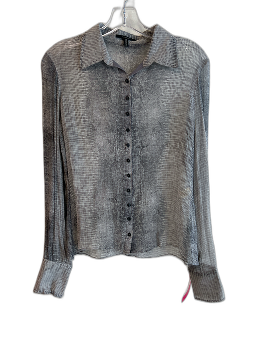 Elie Tahari Size Est S Gray Silk Long Sleeve Sheer Animal Print Button up Top Gray / Est S