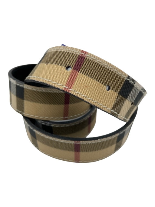 Burberry Tan & brown Coated Leather Plaid Silver Buckle Belts Tan & brown / Est S/M