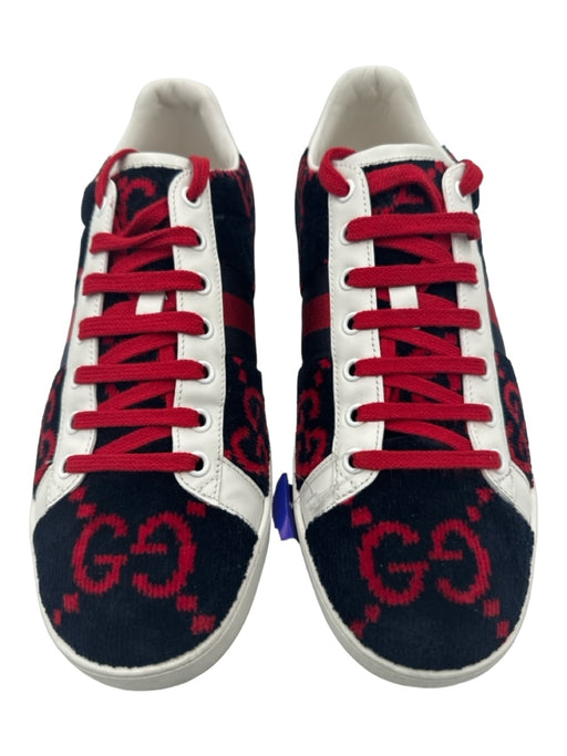 Gucci Shoe Size 42 Navy & Red Velour Guccissima Sneaker Men's Shoes 42