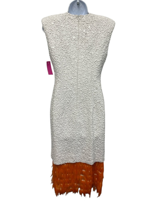 Dries Van Noten Size 36 White & Orange Viscose Fully Sequined Feather Hem Dress White & Orange / 36