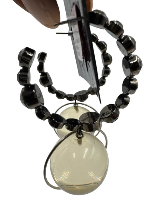 Marni Gunmetal & Clear Metal & Plastic Faux Stone Hoop Dangle Post Back Earrings Gunmetal & Clear