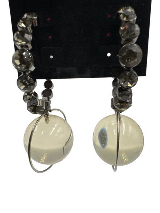 Marni Gunmetal & Clear Metal & Plastic Faux Stone Hoop Dangle Post Back Earrings Gunmetal & Clear