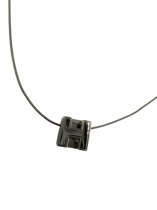 Hermes Cream Silver Cord Enamel Pendant Necklace Cream