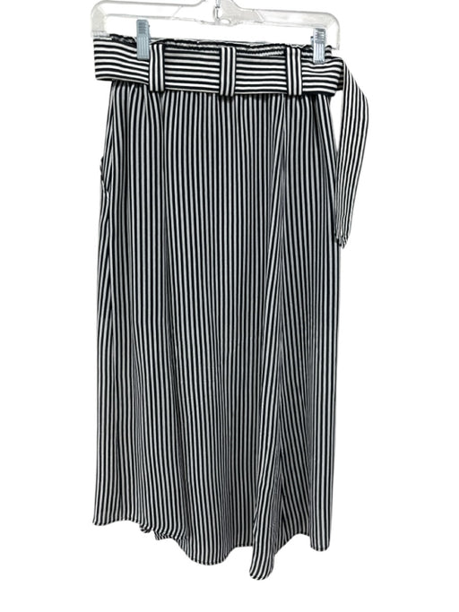 A.L.C. Size 2 Black & White Silk Button Up Striped Belt Incl. Skirt Black & White / 2