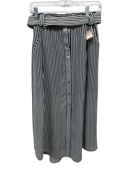 A.L.C. Size 2 Black & White Silk Button Up Striped Belt Incl. Skirt Black & White / 2