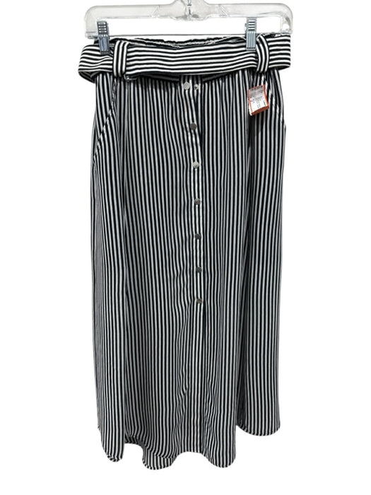 A.L.C. Size 2 Black & White Silk Button Up Striped Belt Incl. Skirt Black & White / 2