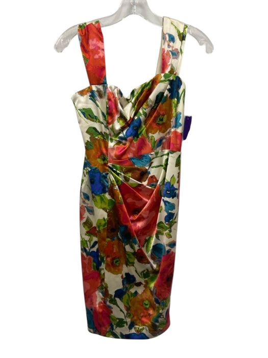 David Meister Size 2 Cream & Multi Silk Blend Abstract Floral Dress Cream & Multi / 2