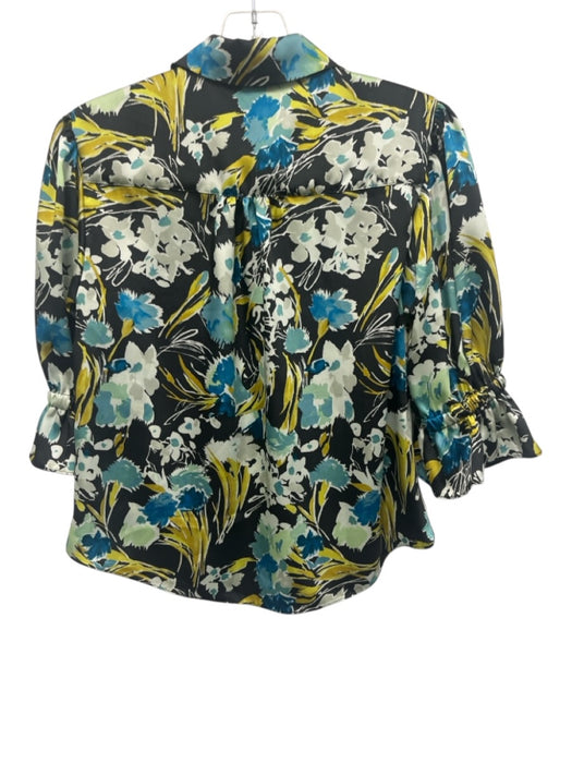 Cinq a Sept Size XS Blue & Green Polyester Floral Design Puff Sleeve Top Blue & Green / XS
