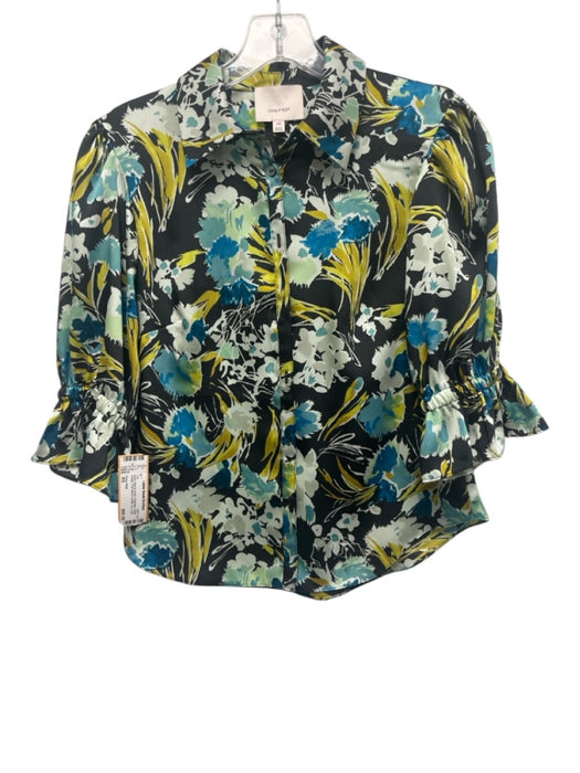 Cinq a Sept Size XS Blue & Green Polyester Floral Design Puff Sleeve Top Blue & Green / XS