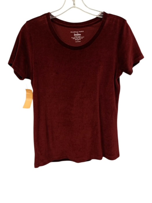 Majestic Paris Size 2 Red Cotton & Cashmere Velvet Short Sleeve Top Red / 2