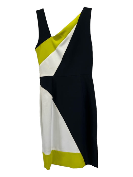 Milly Size 0 Black, White, Green Polyester Blend Sleeveless Colorblock Dress Black, White, Green / 0